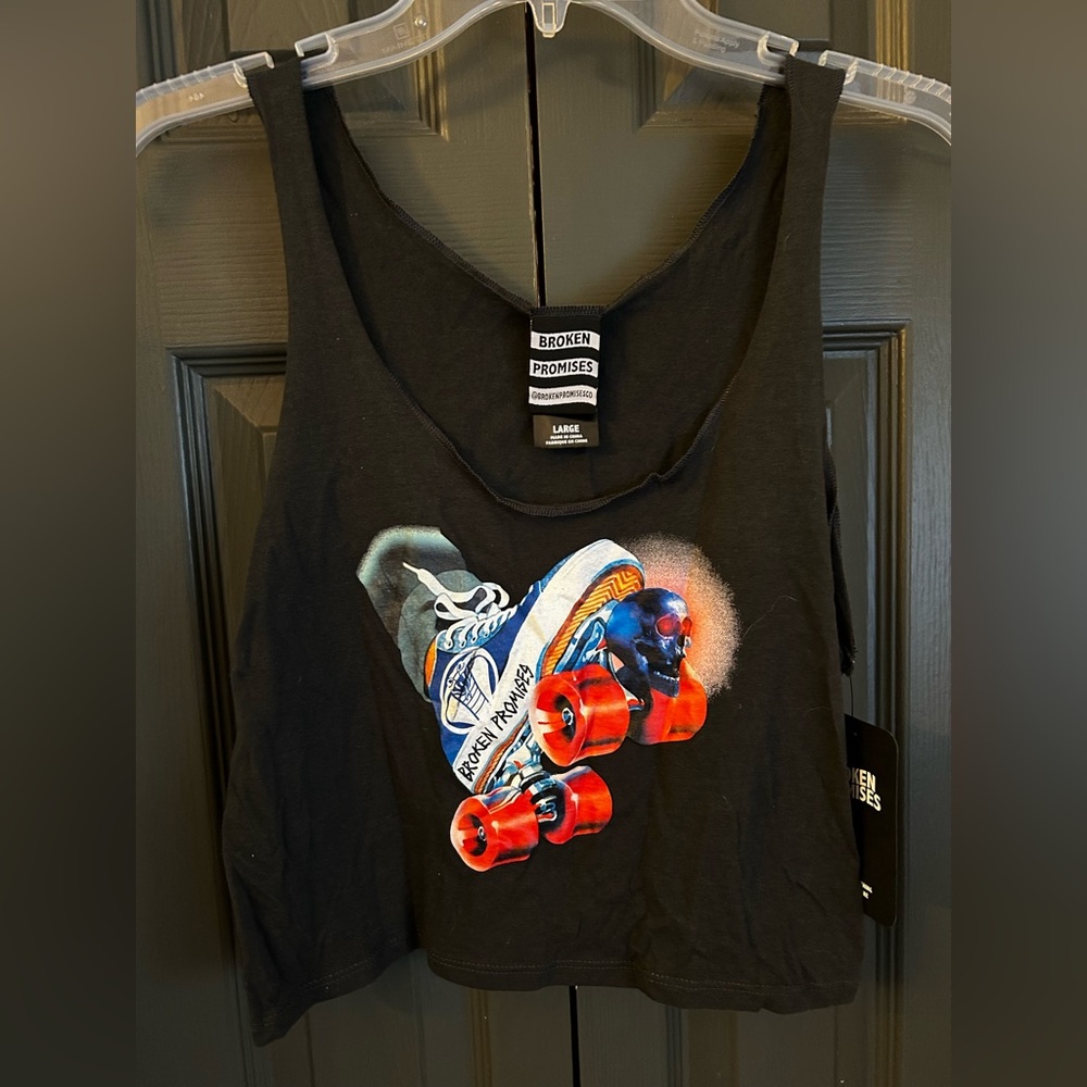 Black Tank Top with Roller Skate Graphic